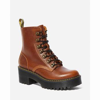 Dr Martens Leona Orleans Kožené - Hnede Cizmy Damske, DR0358